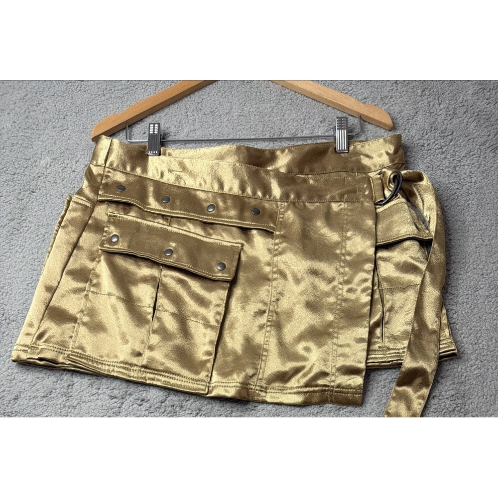 Free People Skirt Womens Size 14 Say My Name Cargo Mini Skirt Metallic Gold